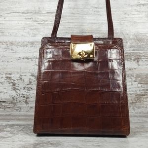 🟦Vintage Antonio Scepi Italian Brown Leather Croc Crossbody